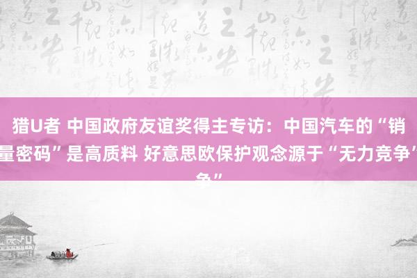 猎U者 中国政府友谊奖得主专访：中国汽车的“销量密码”是高质料 好意思欧保护观念源于“无力竞争”