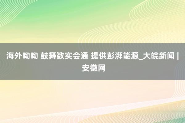 海外呦呦 鼓舞数实会通 提供彭湃能源_大皖新闻 | 安徽网