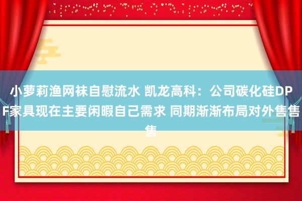 小萝莉渔网袜自慰流水 凯龙高科：公司碳化硅DPF家具现在主要闲暇自己需求 同期渐渐布局对外售售